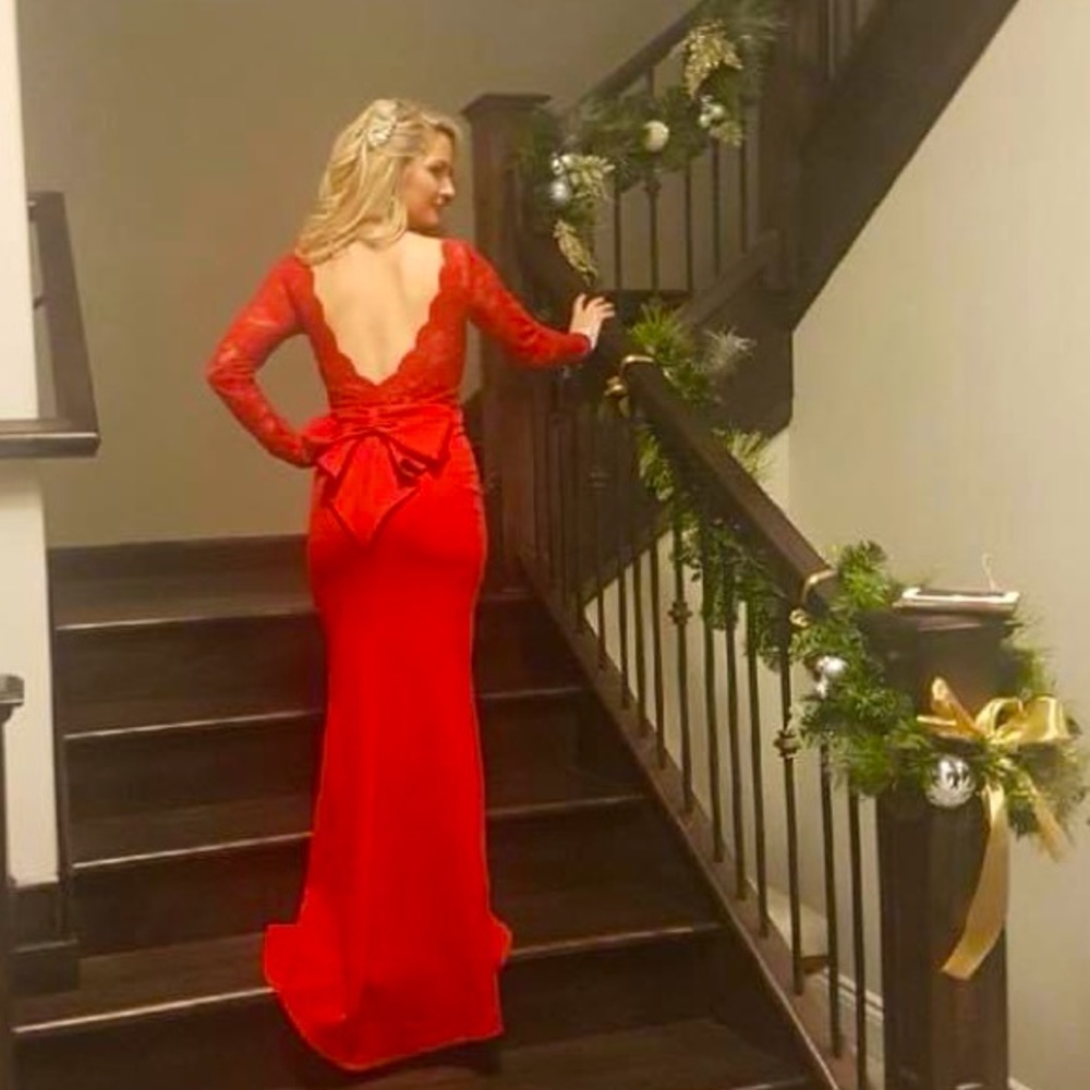 Red lace Goddess Dress with open back